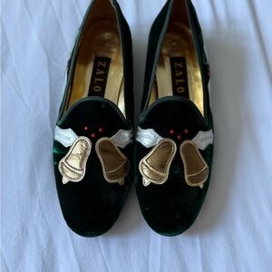 Zalo Green Velvet Loafers with Gold Details
